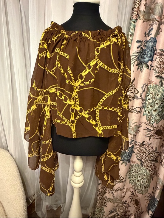 Live 4 Truth Tops - Live 4 Truth Brown Blouse with Yellow Chain Print